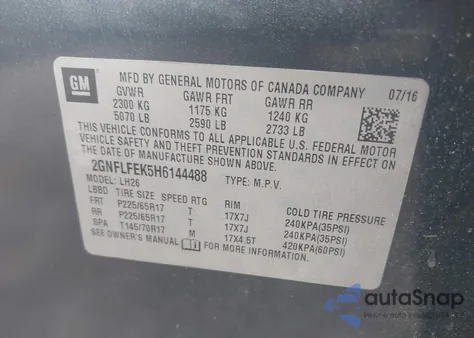 2017 Chevrolet Equinox Lt from USA, damaged, VIN 2GNFLFEK5H6144488